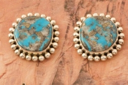 Artie Yellowhorse Genuine Kingman Turquoise Sterling Silver Post Earrings